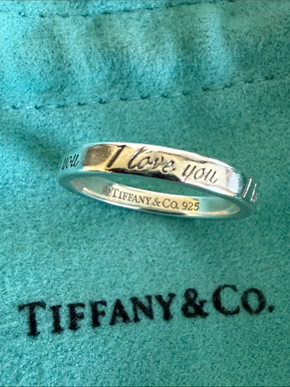 Size 7 Tiffany & Co.  'I Love You' Engraved Ring - Sterling Silver
